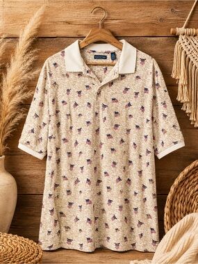 RoundTree & Yorke American‎ Flag Print Button Polo Shirt
